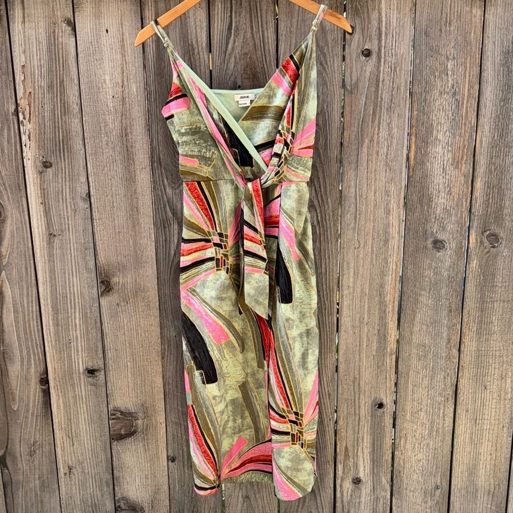 JASON WU Tropical Linen Blend Faux Wrap Front Midi Dress Size 2